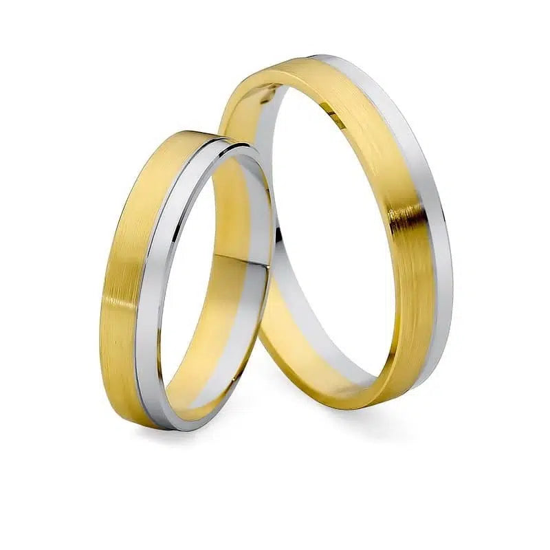 Bicolor Hochzeitsringe aus Gelb- und Weißgold, flach