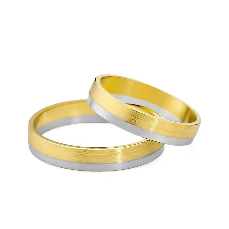 Bicolor Hochzeitsringe aus Gelb- und Weißgold, flach
