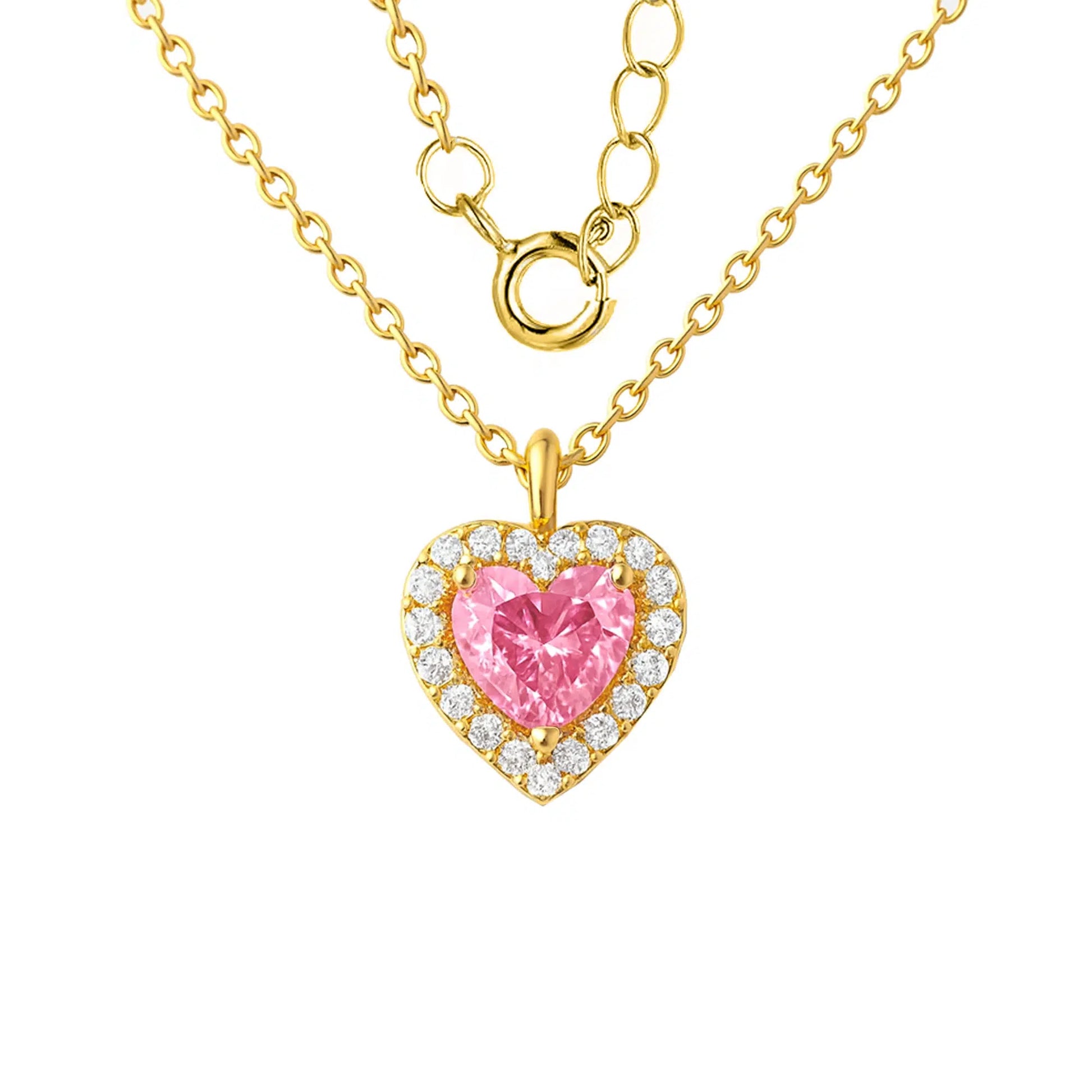 Silver Set with Pink Heart and Zircon Pavé