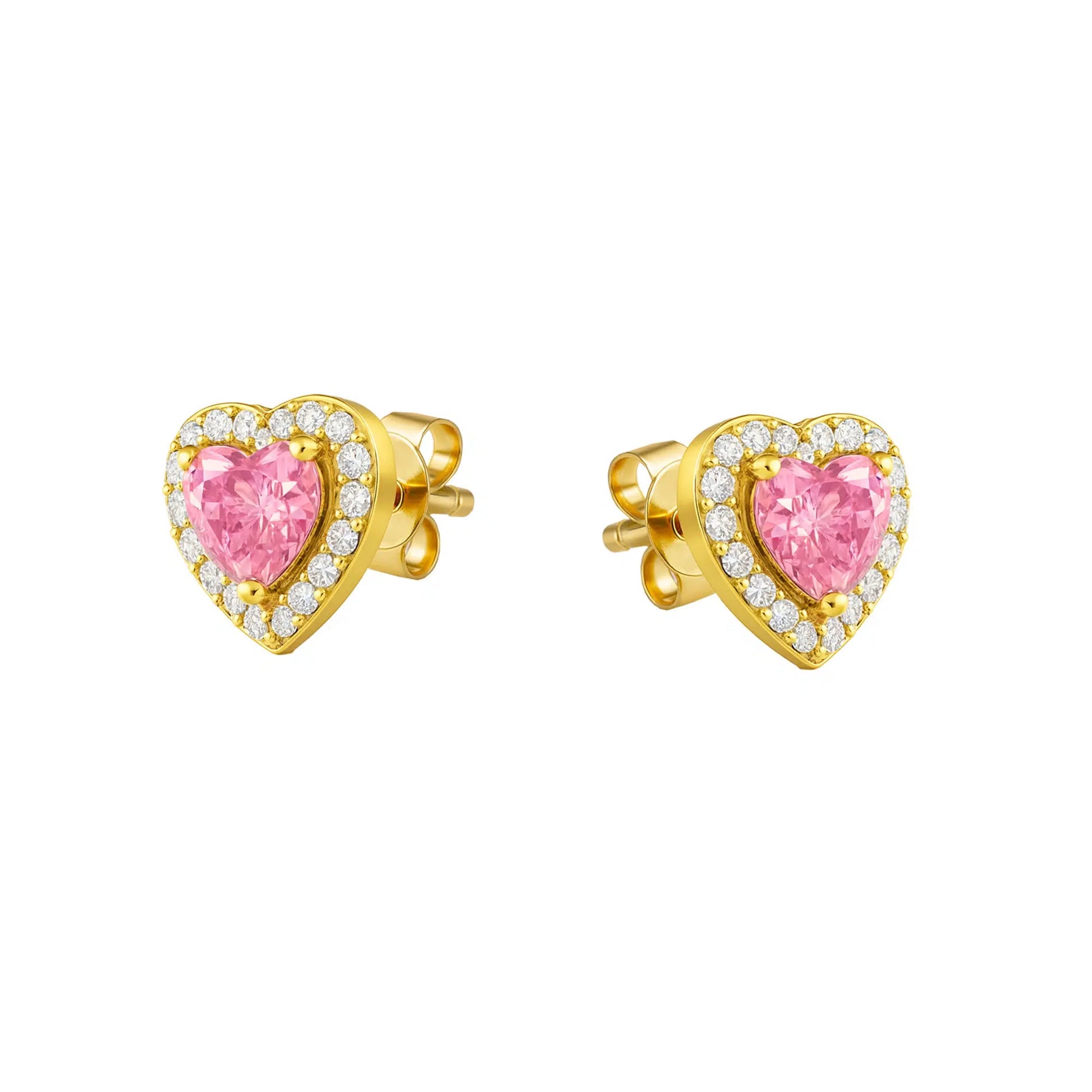 Silver Set with Pink Heart and Zircon Pavé