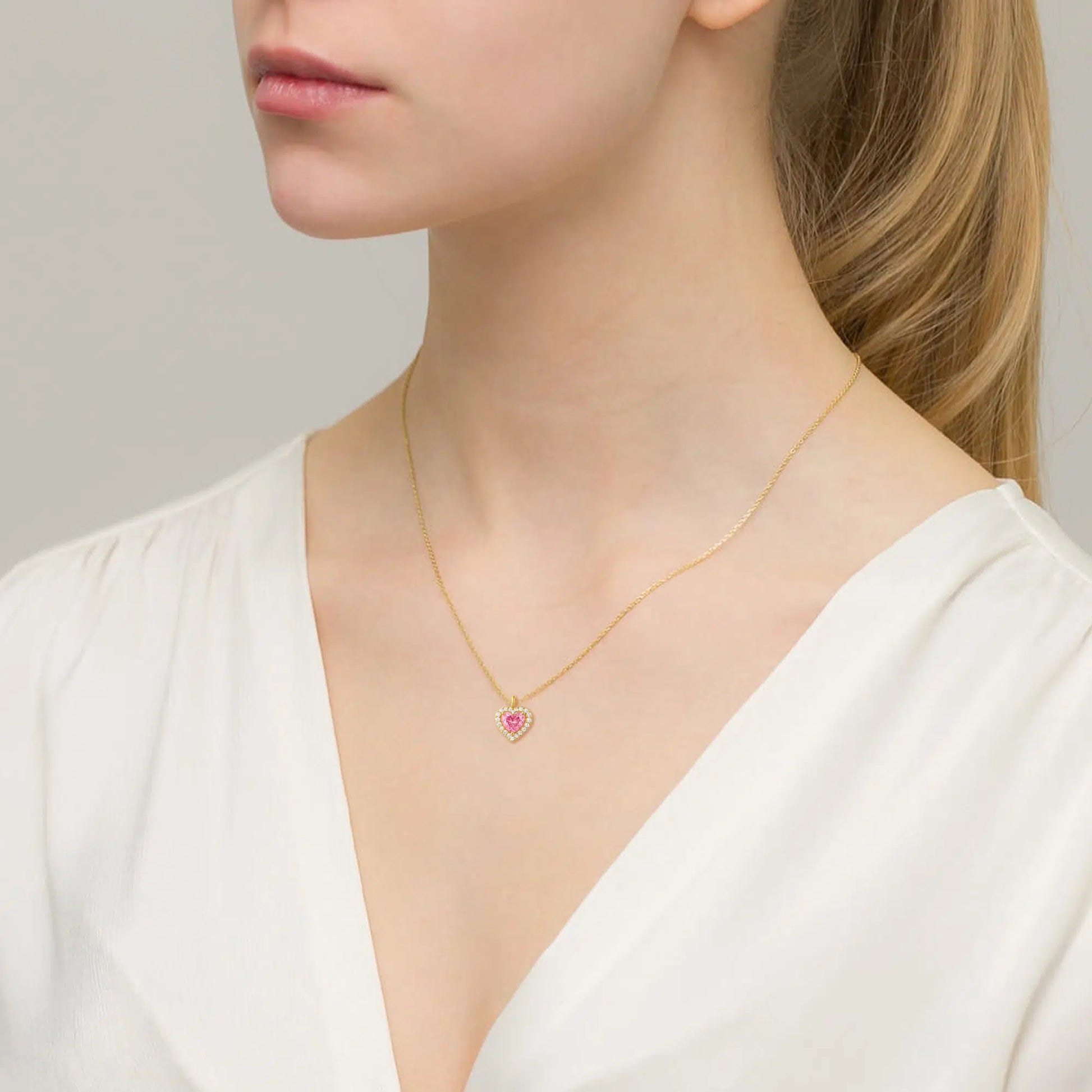 Silver Set with Pink Heart and Zircon Pavé