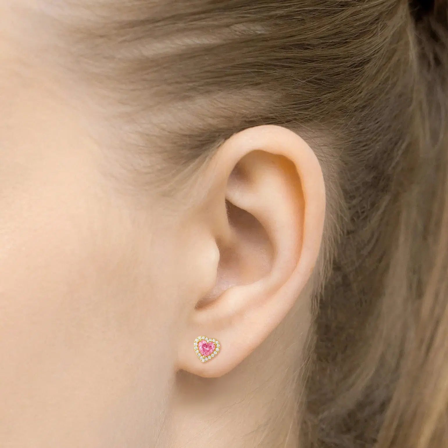 Silver Set with Pink Heart and Zircon Pavé