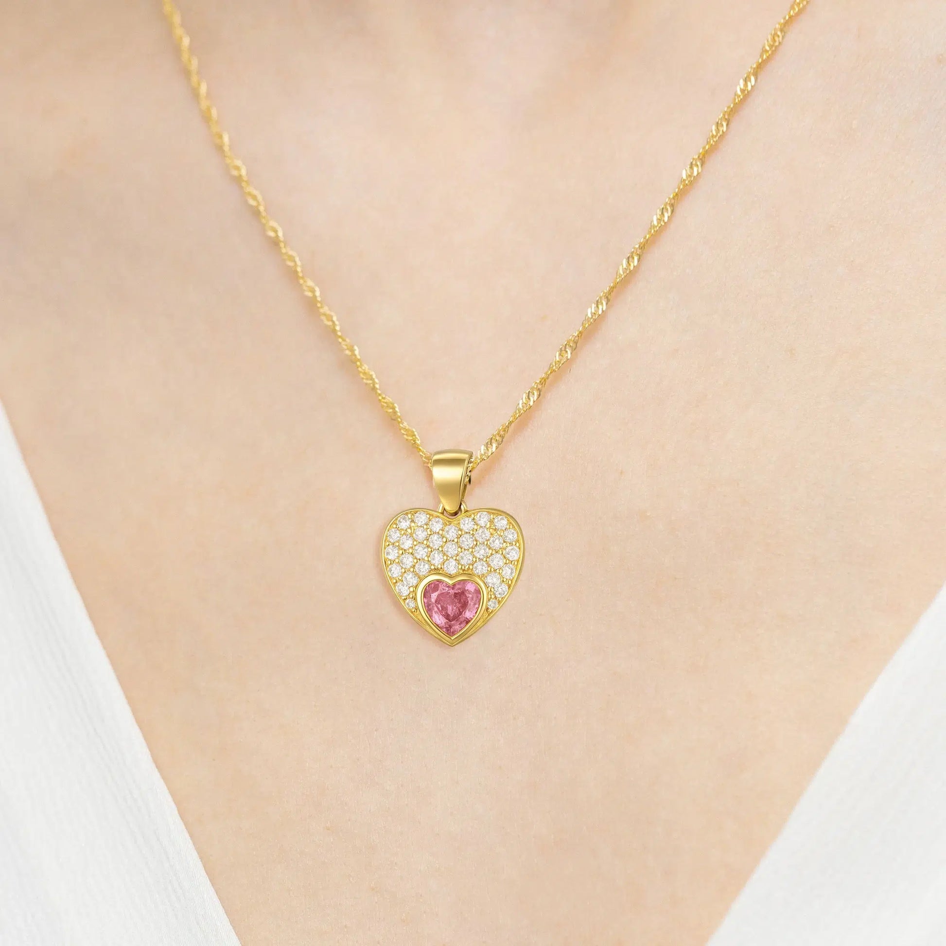 Silver Set with Pink Heart and Zircons