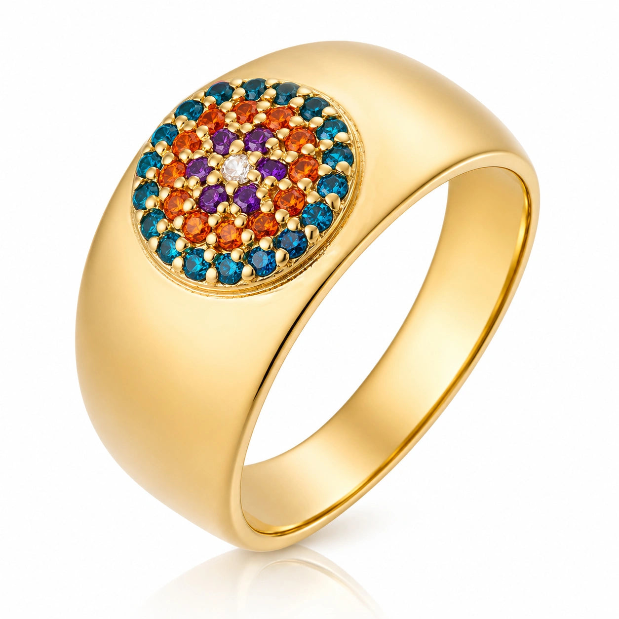 Anello Sigillo in Oro e Cubic Zirconia Multicolor