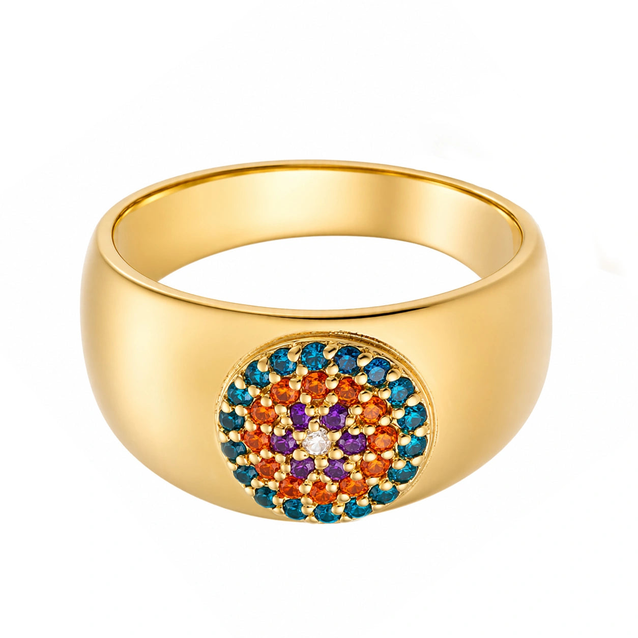 Anello Sigillo in Oro e Cubic Zirconia Multicolor