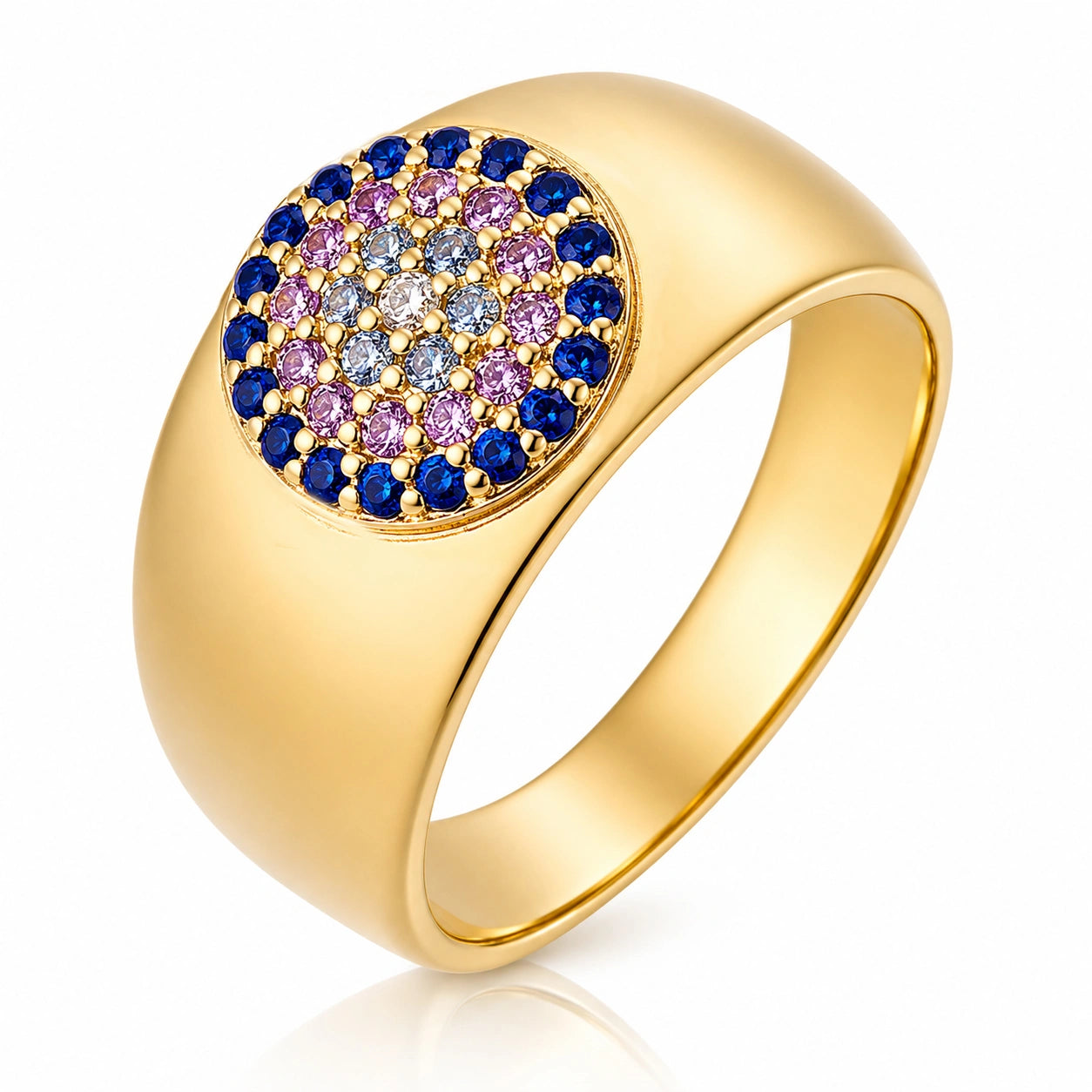 Anillo sello de oro y circonita cúbica azul