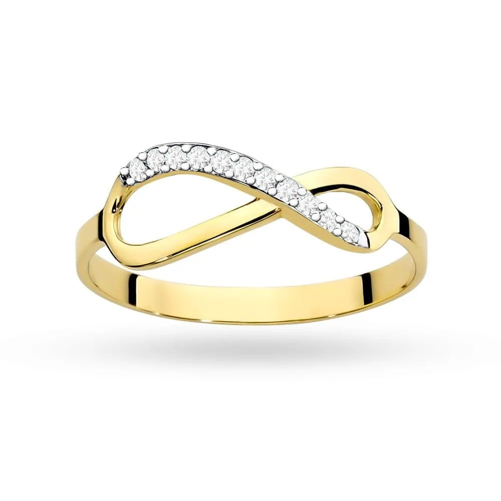 Ring aus Gold mit asymmetrischem Unendlichkeitssymbol und Zirkonia