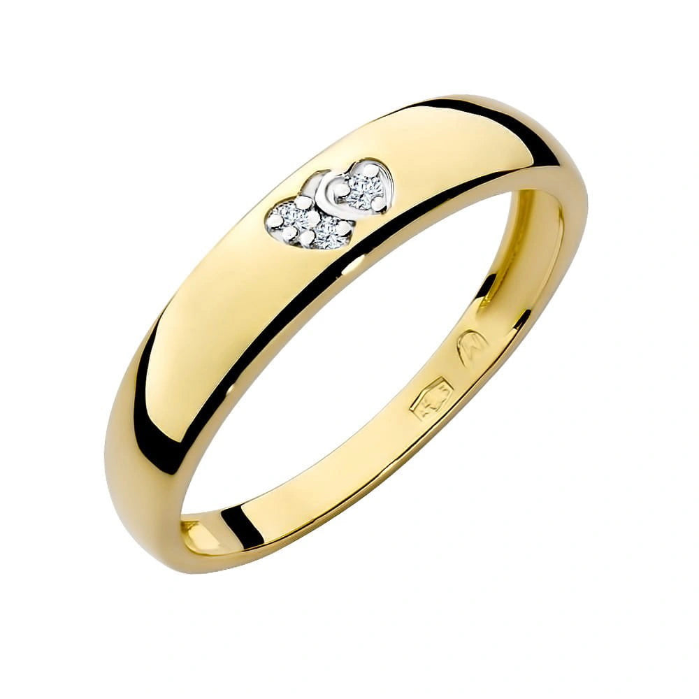 Anello Fascia in Oro con Cuoricini e Diamanti