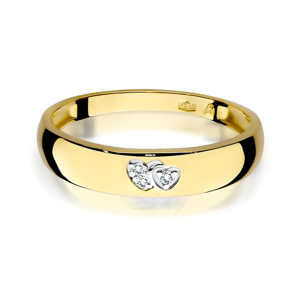 Anello Fascia in Oro con Cuoricini e Diamanti