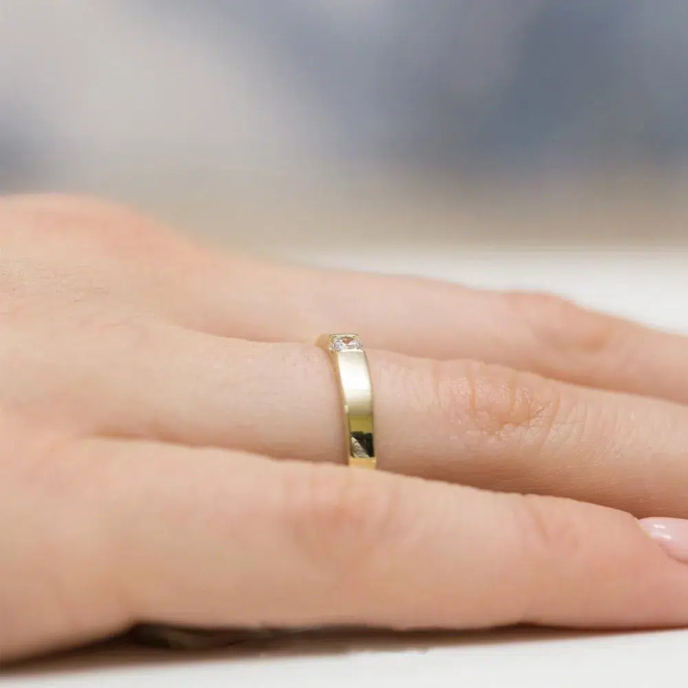 Gold Solitaire Luna Ring with Cubic Zirconia