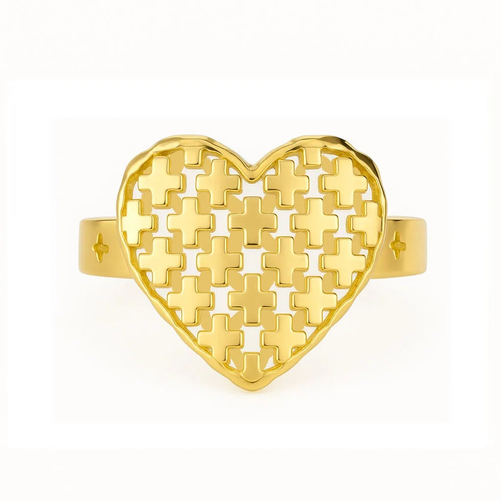 Anello in Oro Cuore con Croci