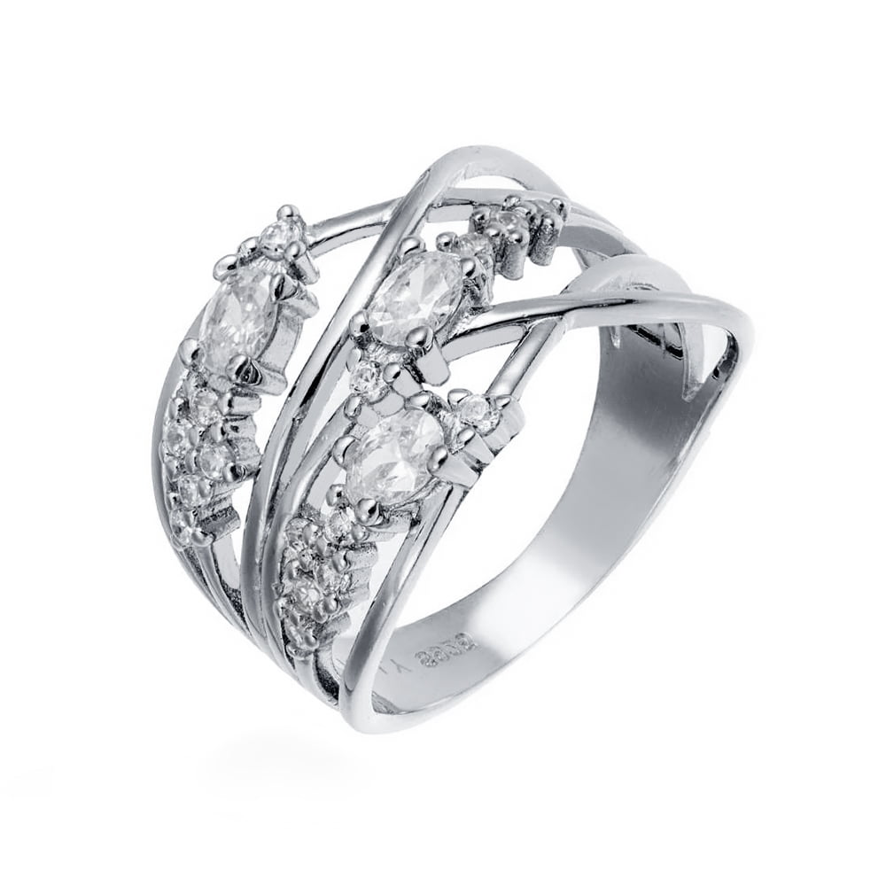 Anello Intrecciato con Tre Zirconi e Grappoli