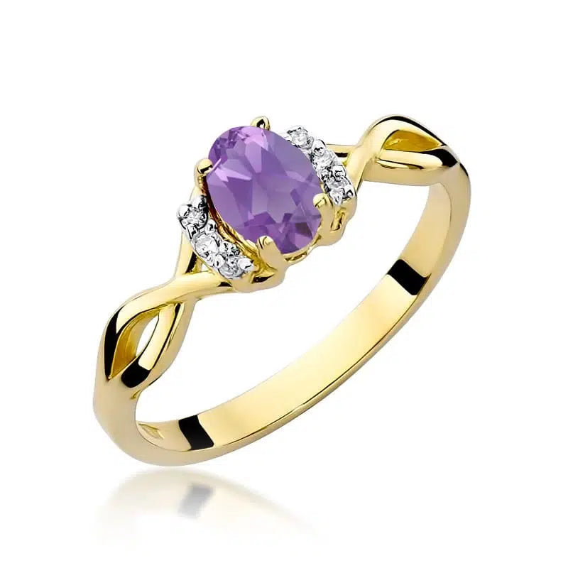 Braided Gold Ring with 0.40 ct Amethyst and Diamonds