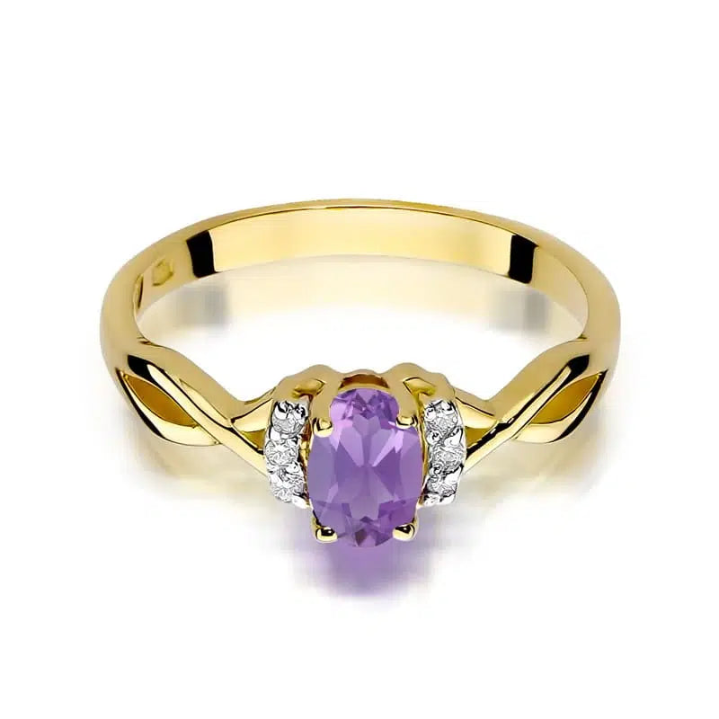 Braided Gold Ring with 0.40 ct Amethyst and Diamonds