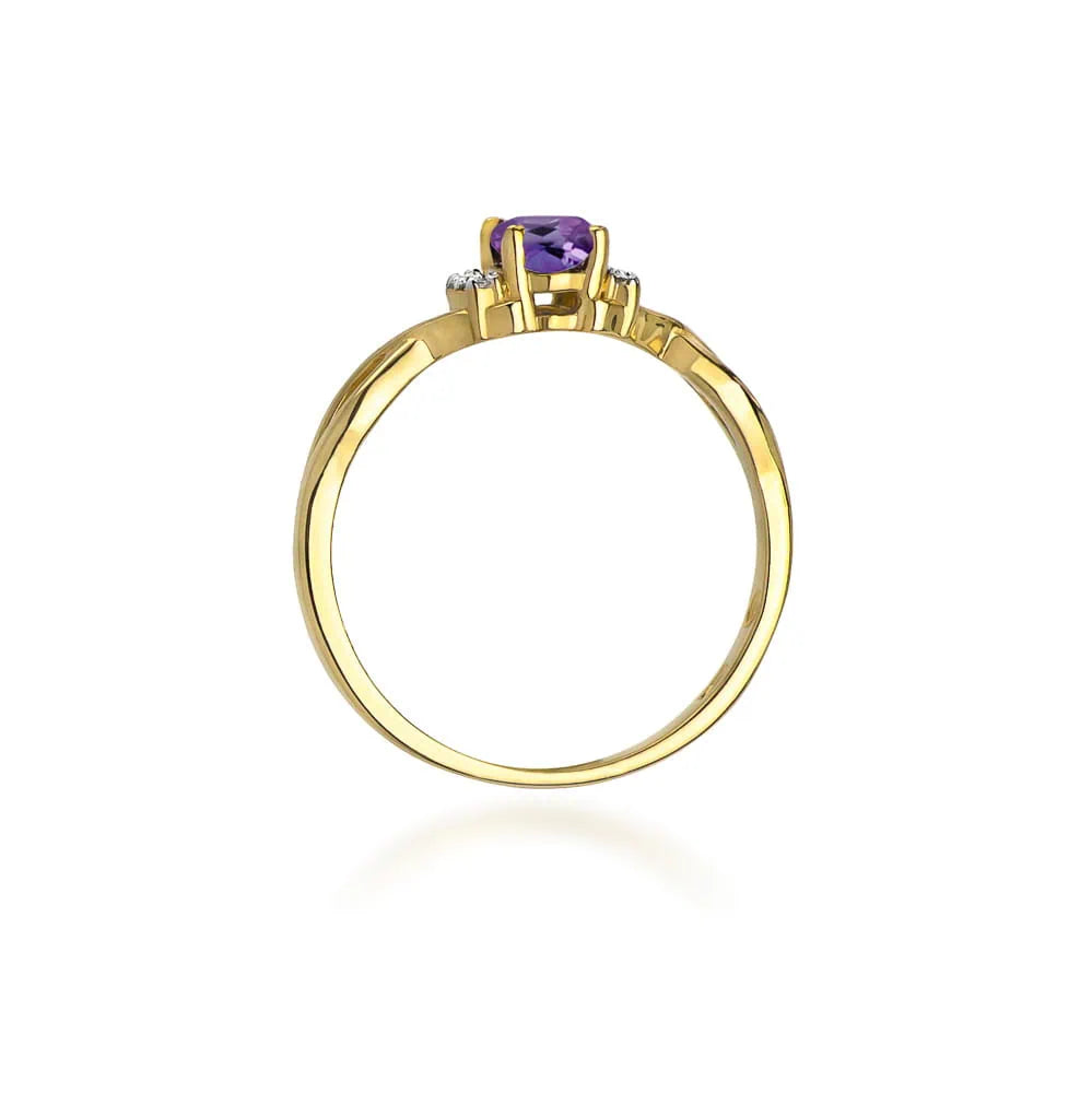 Braided Gold Ring with 0.40 ct Amethyst and Diamonds