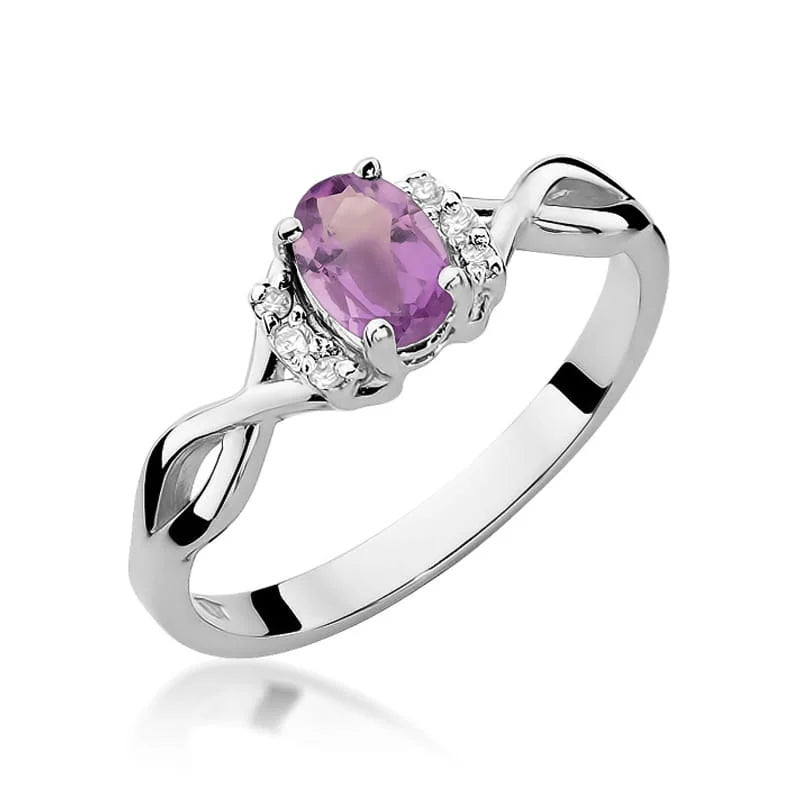 Braided Gold Ring with 0.40 ct Amethyst and Diamonds