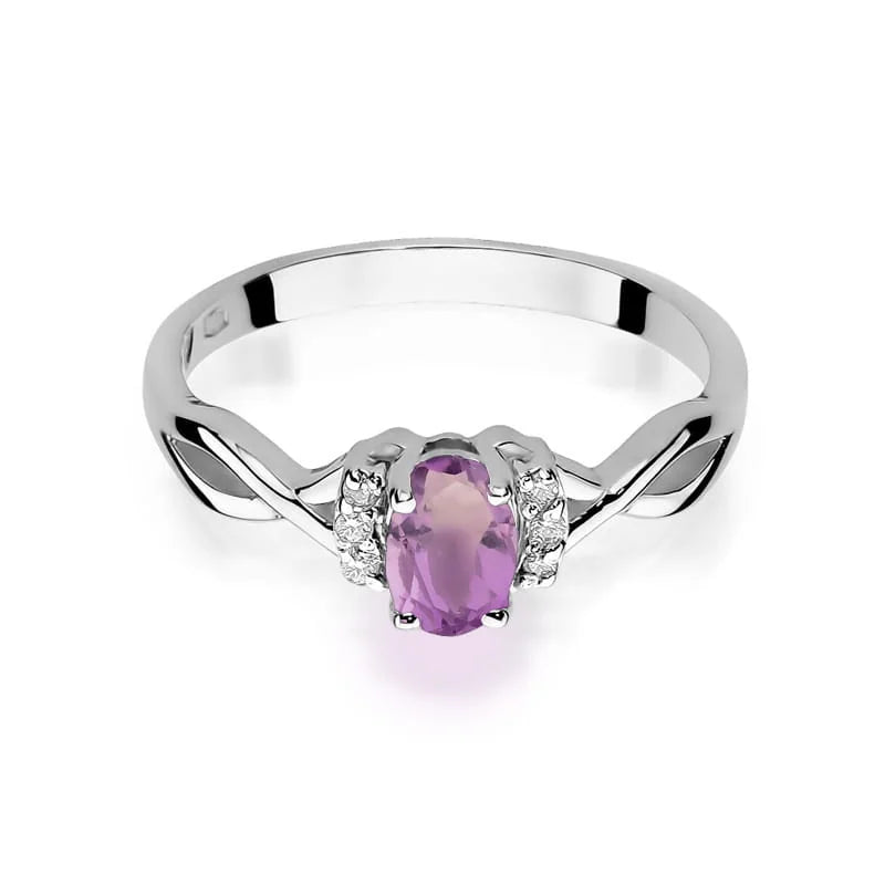 Braided Gold Ring with 0.40 ct Amethyst and Diamonds