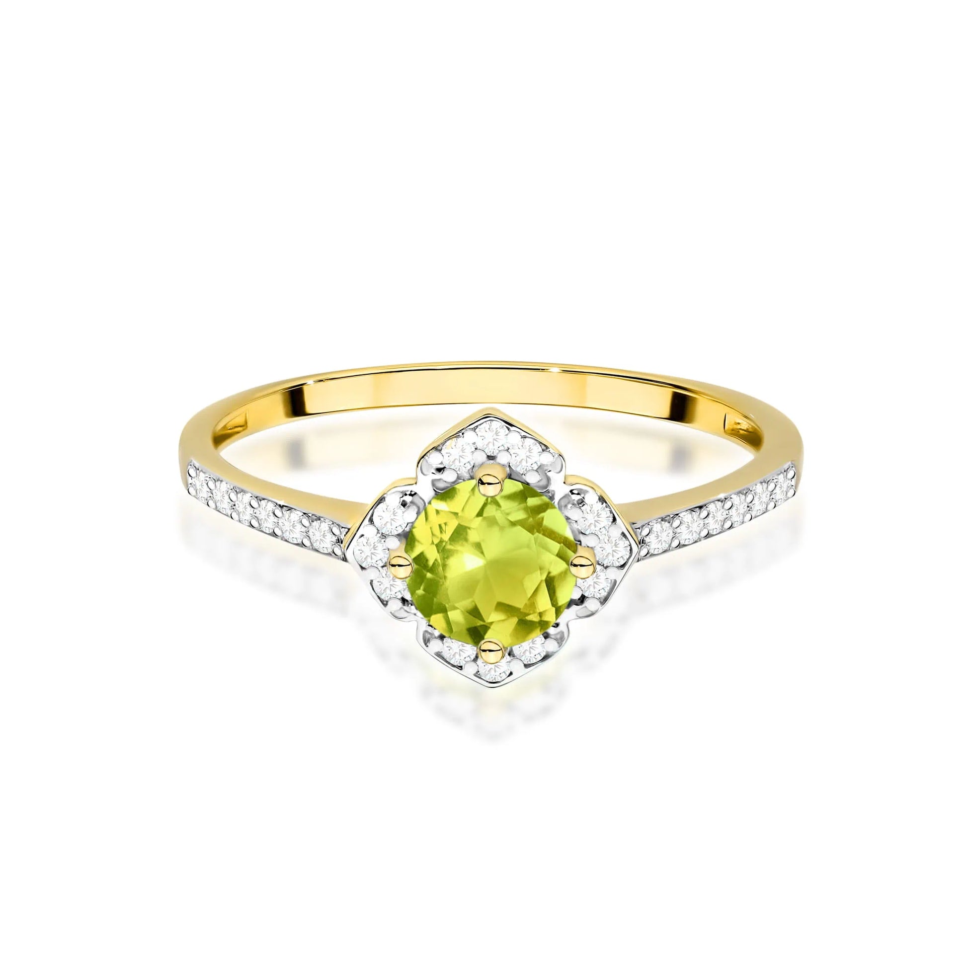 Ring aus Gold mit Olivin 0,60 ct und Diamanten 0,005 ct