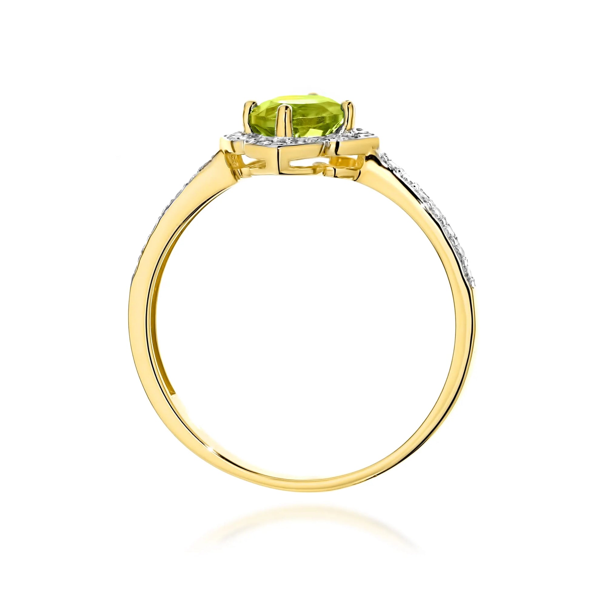 Ring aus Gold mit Olivin 0,60 ct und Diamanten 0,005 ct