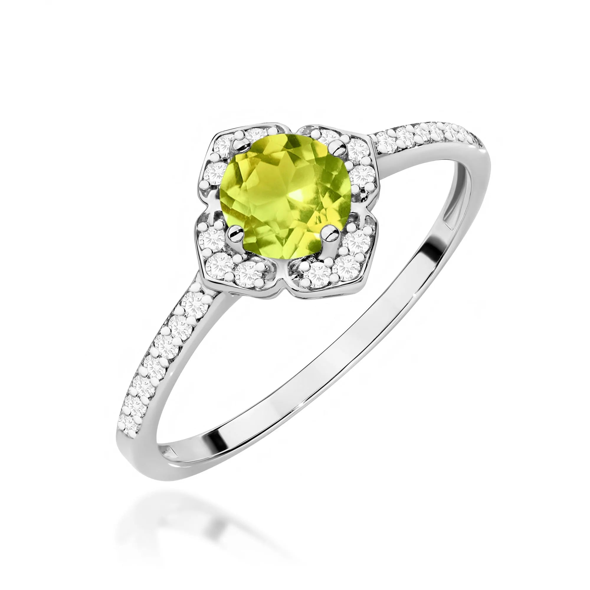 Ring aus Gold mit Olivin 0,60 ct und Diamanten 0,005 ct