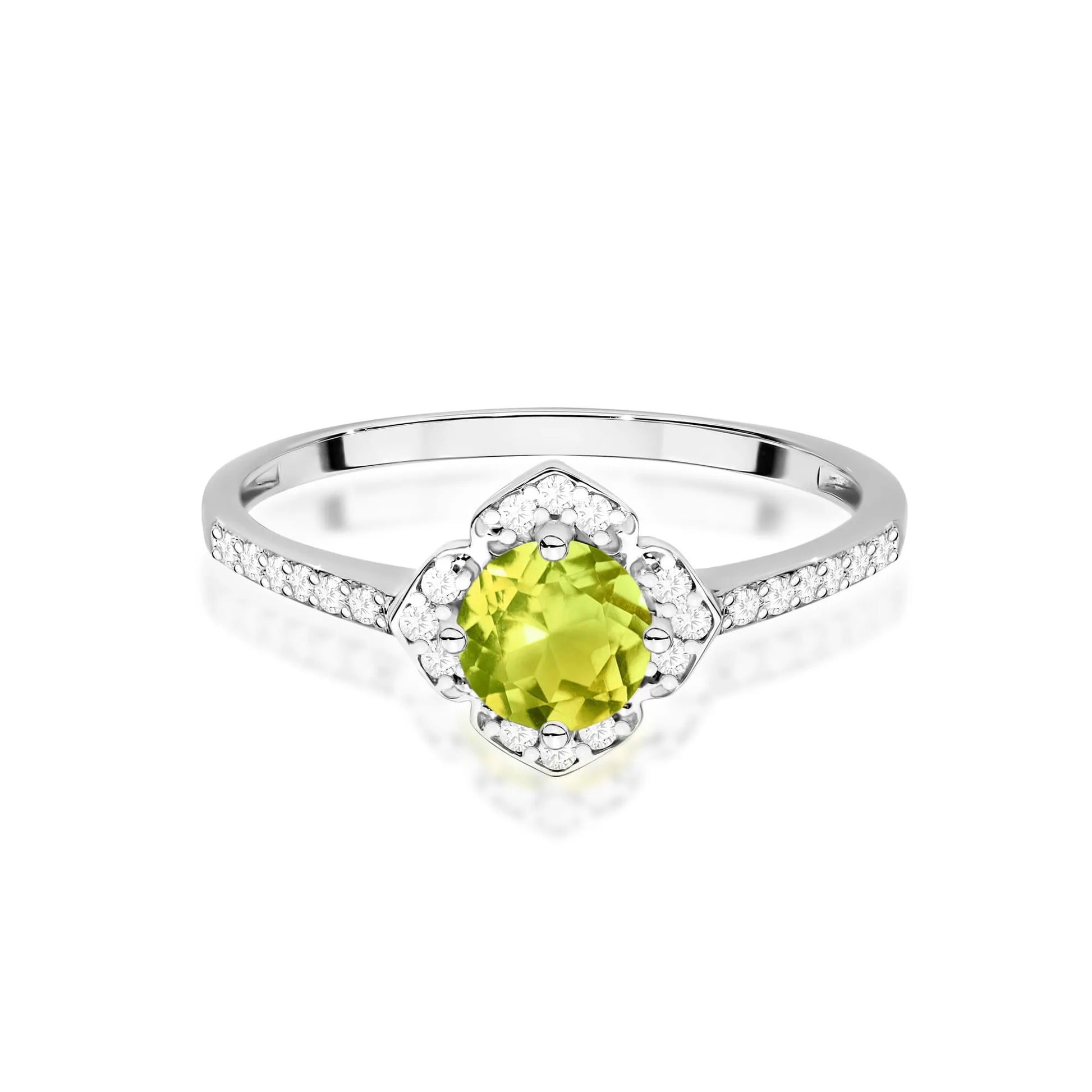 Ring aus Gold mit Olivin 0,60 ct und Diamanten 0,005 ct