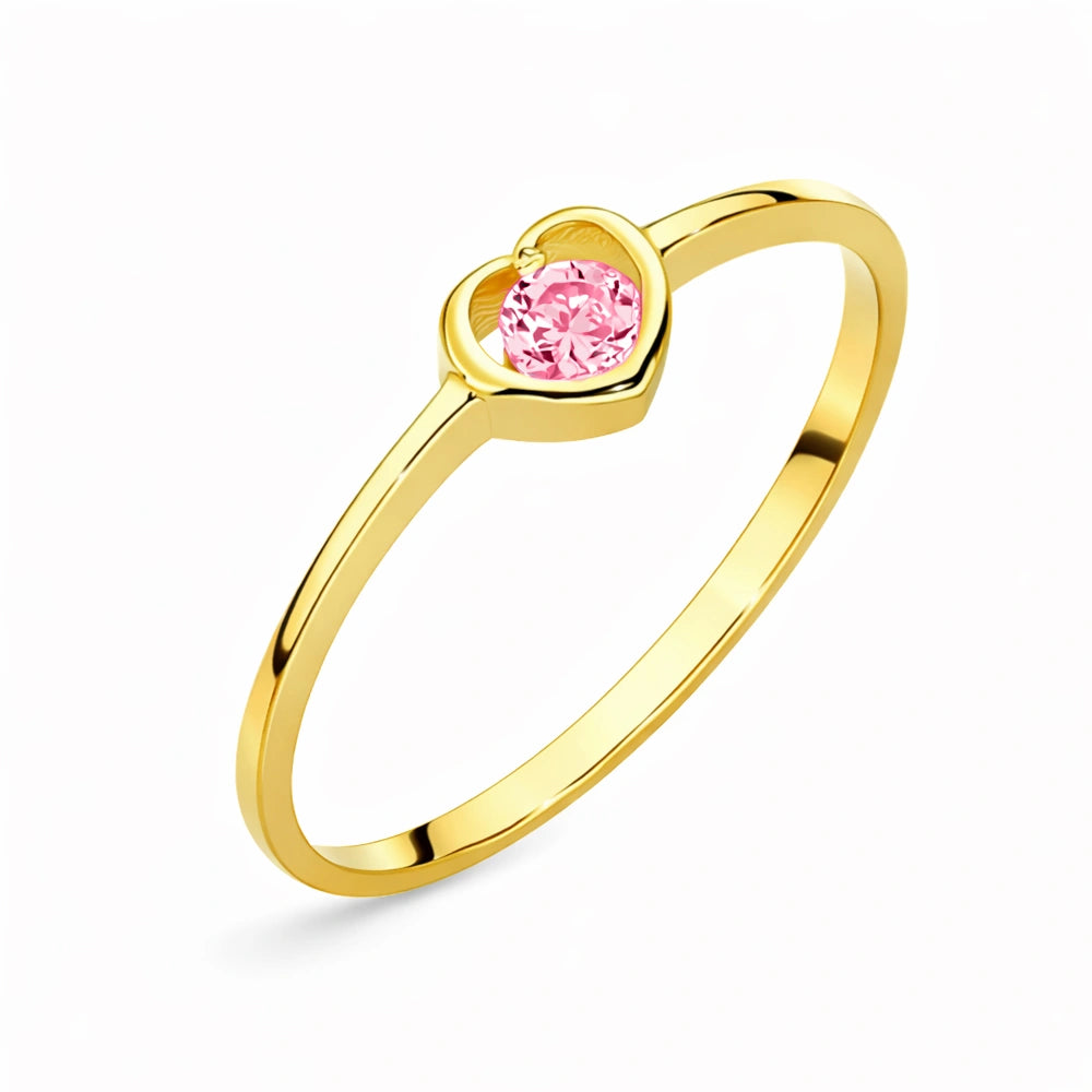 Hearts-Ring Kids aus Gold mit rosa Zirkonia