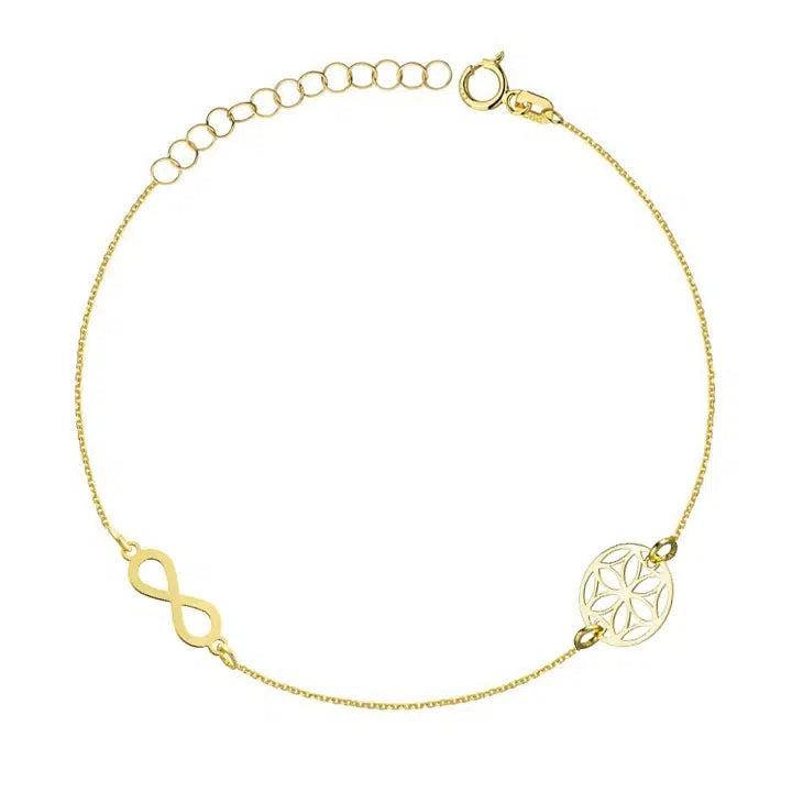 Bracciale in Oro con Infinito e Fiore Intagliato