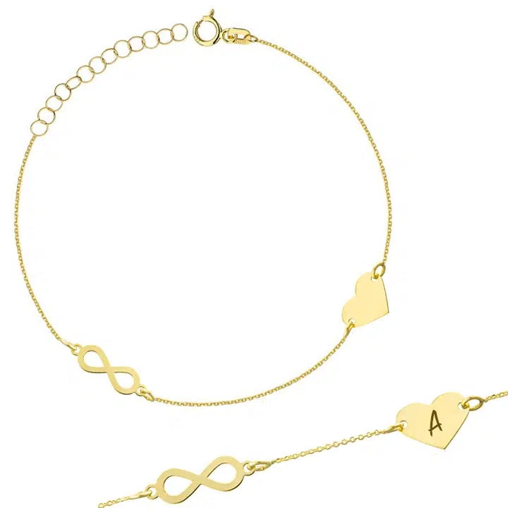 Gold Women's Bracelet with Heart and Infinity