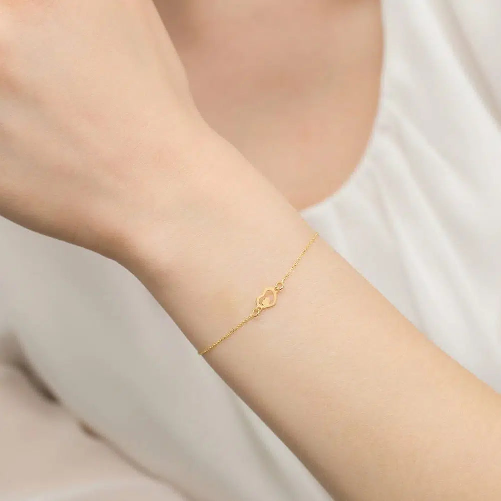 Pulsera de Oro Corazón Doble
