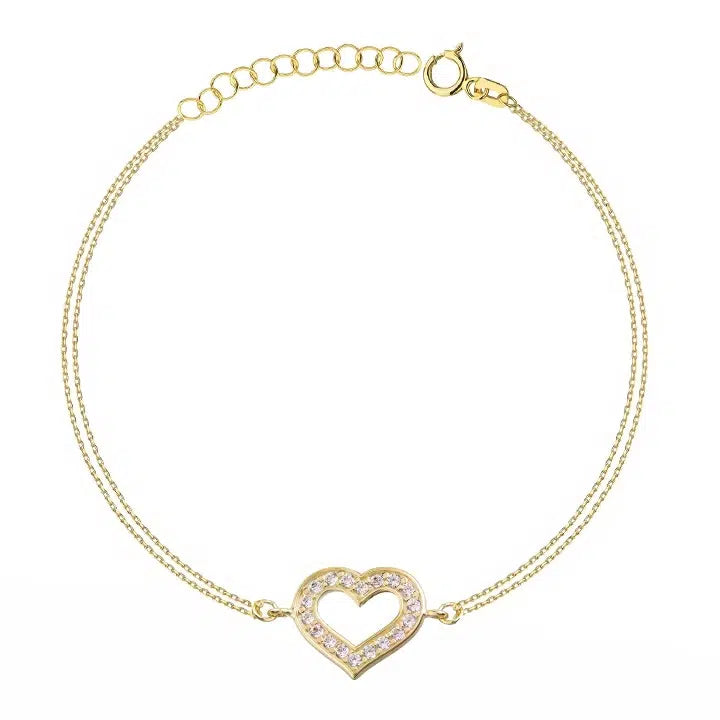 Bracciale in Oro Due Fili e Cuore Strass