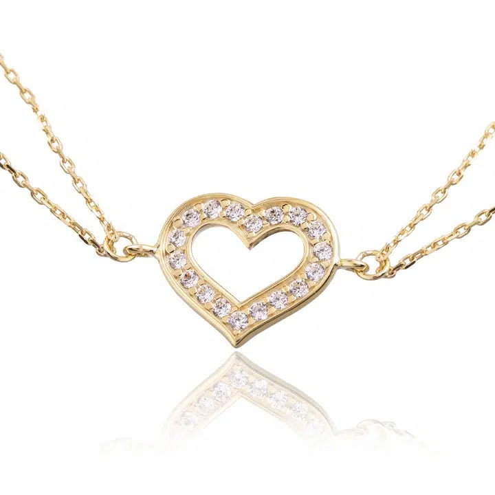 Bracciale in Oro Due Fili e Cuore Strass