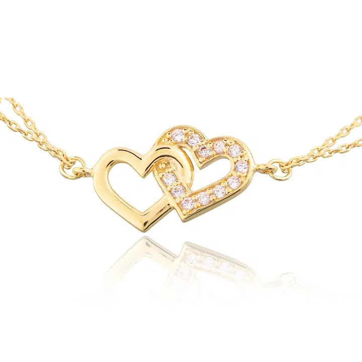 Bracciale in Oro Due Fili con Cuore Doppio Strass