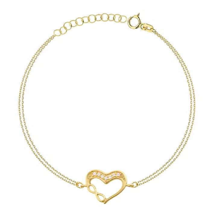 Bracciale in Oro Due Fili e Cuore Infinito Strass