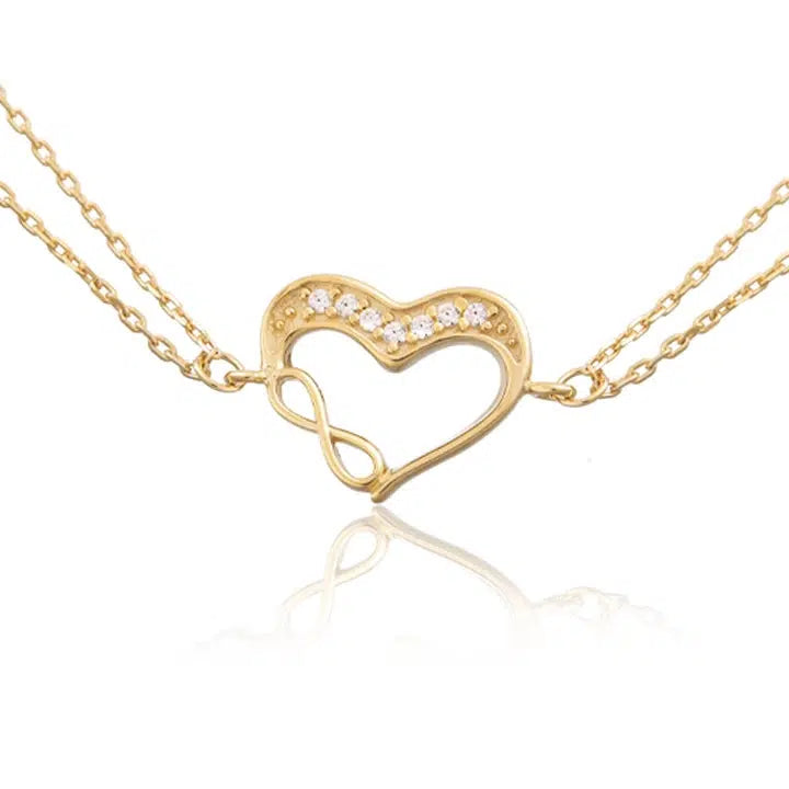 Bracciale in Oro Due Fili e Cuore Infinito Strass
