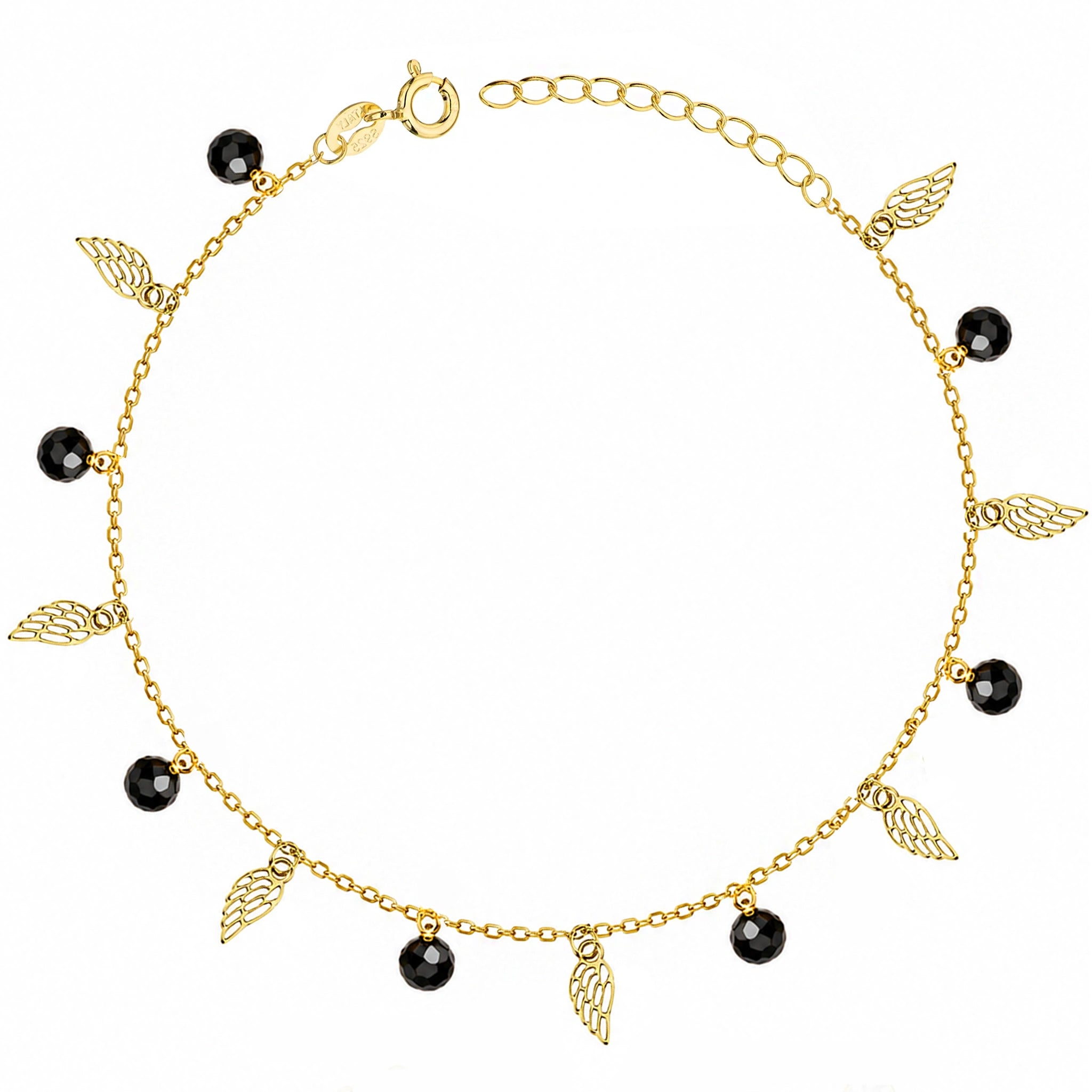 Golden Silver Bracelet with Wings and Faceted Zircons