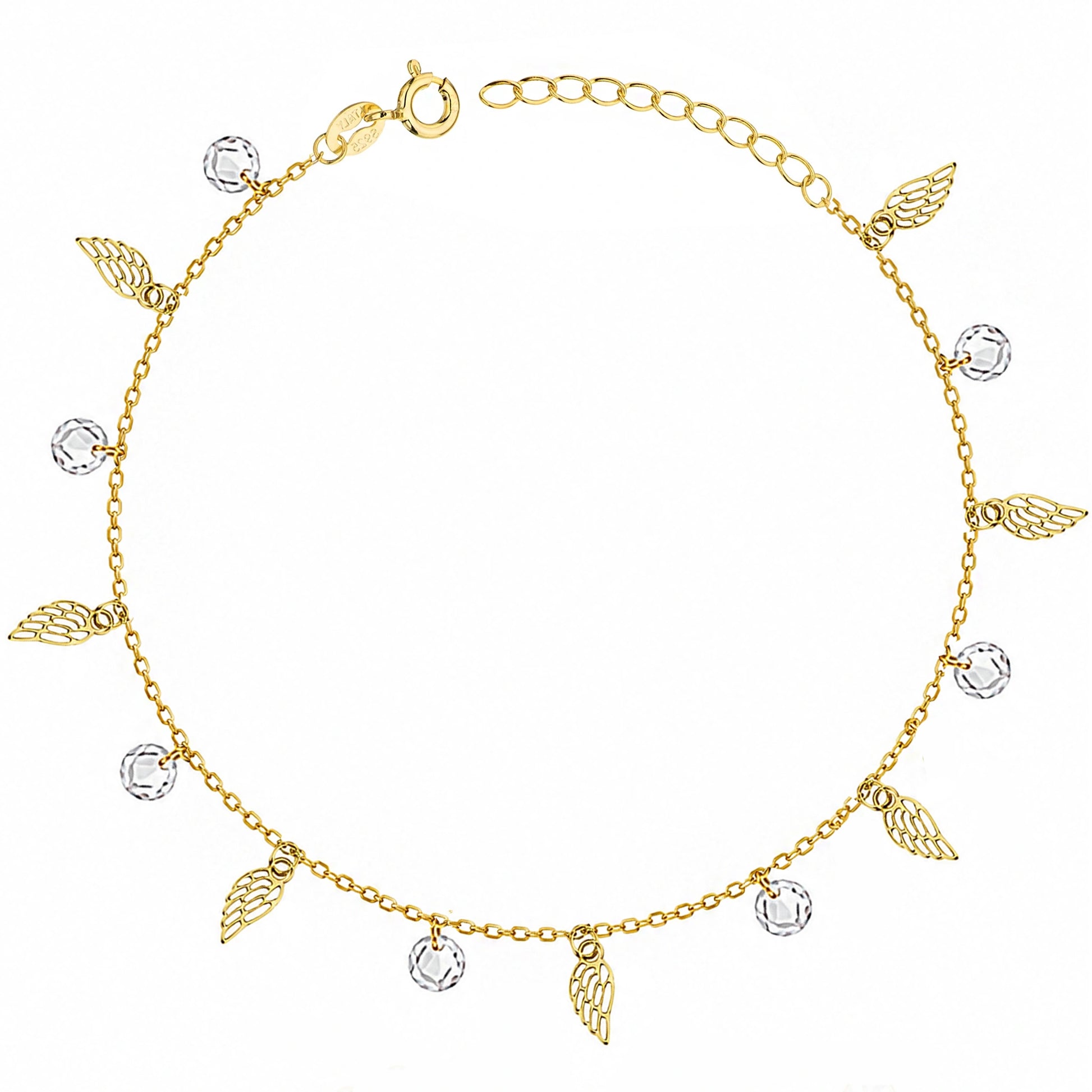 Bracciale Argento Dorato Ali e Zirconi Sfaccettati