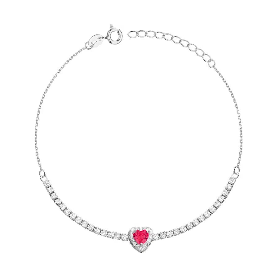 Pulsera con Corazón Rosa Fucsia y Circonitas