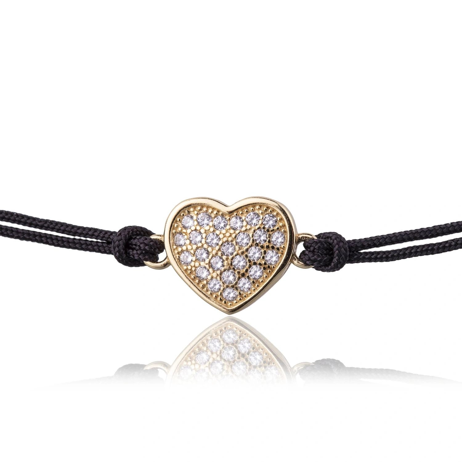 Pulsera de Plata con Cordón Corazón con Strass Dorado