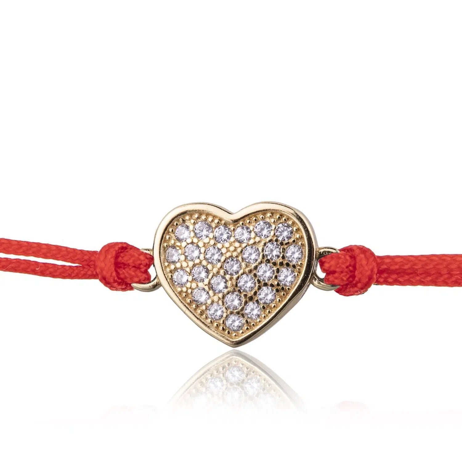 Pulsera de Plata con Cordón Corazón con Strass Dorado