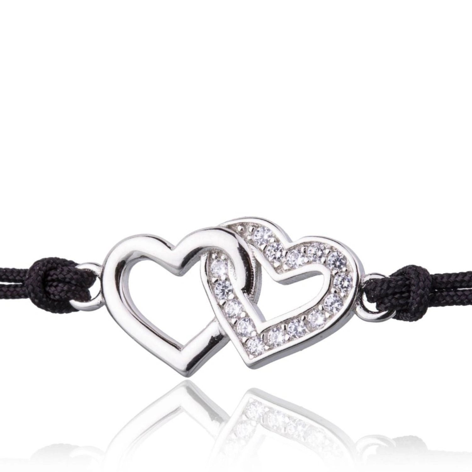 Silver Cord Bracelet with Double Heart