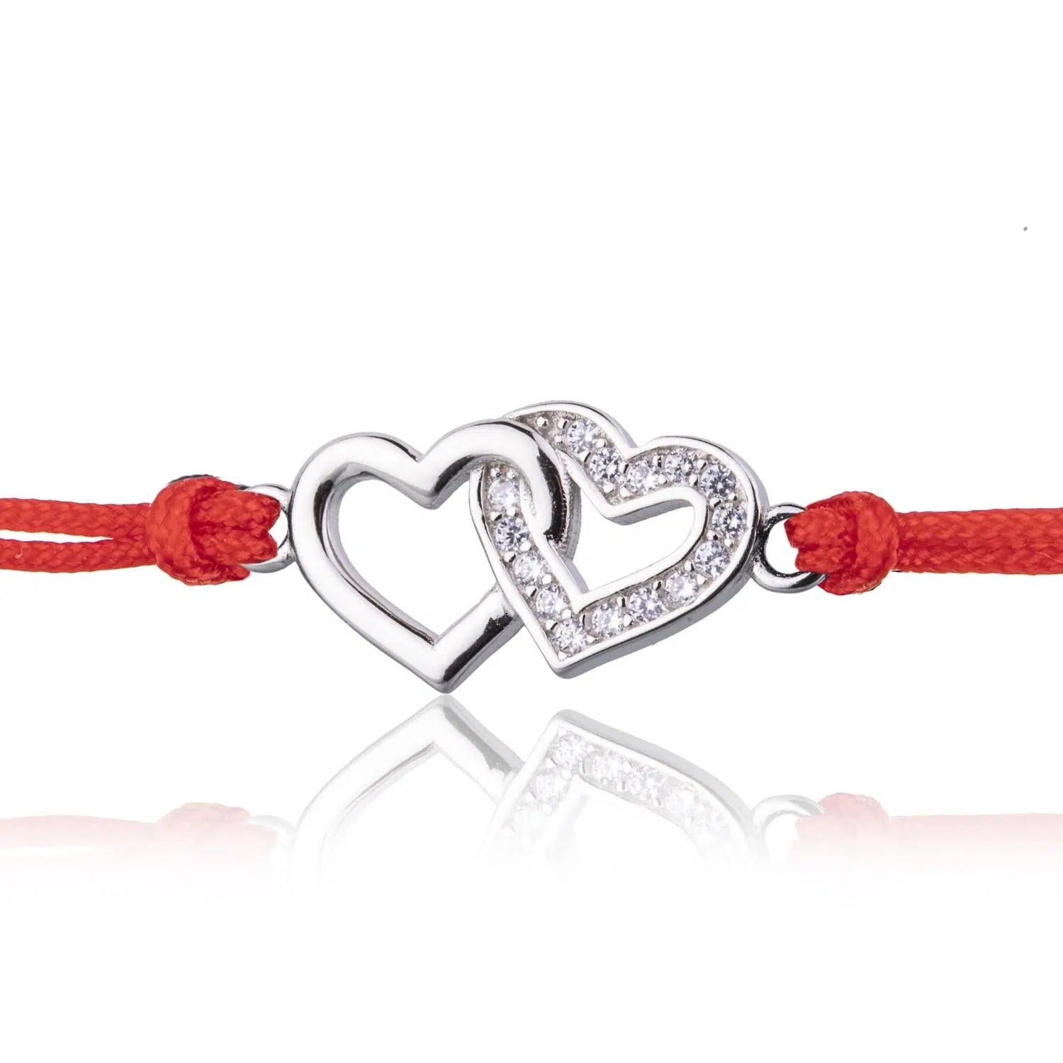 Bracciale in Argento in Cordoncino Rosso Cuore Doppio