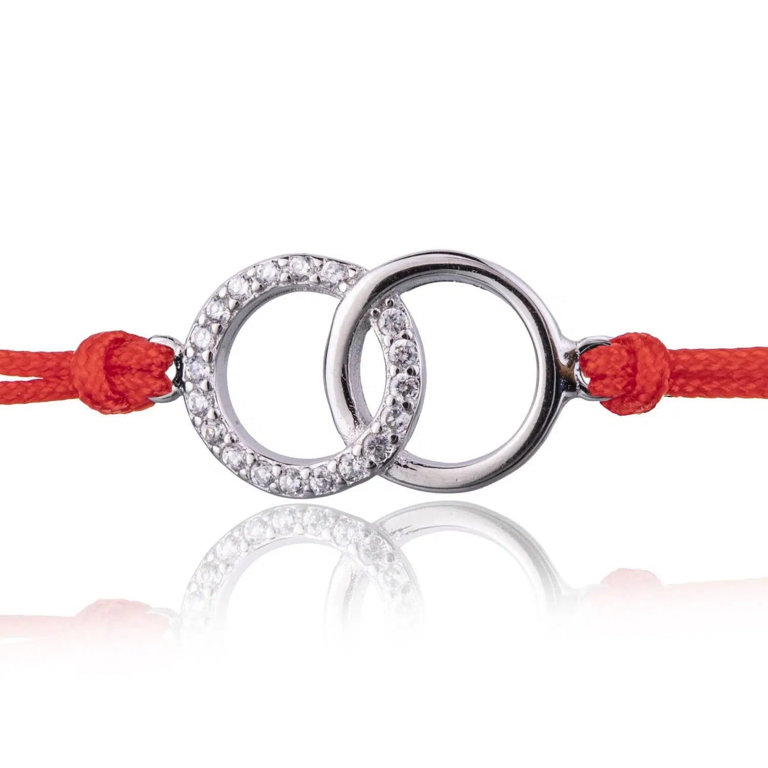 Bracelet en Argent sur Cordon Rouge avec Cercles de Strass Rhodiés
