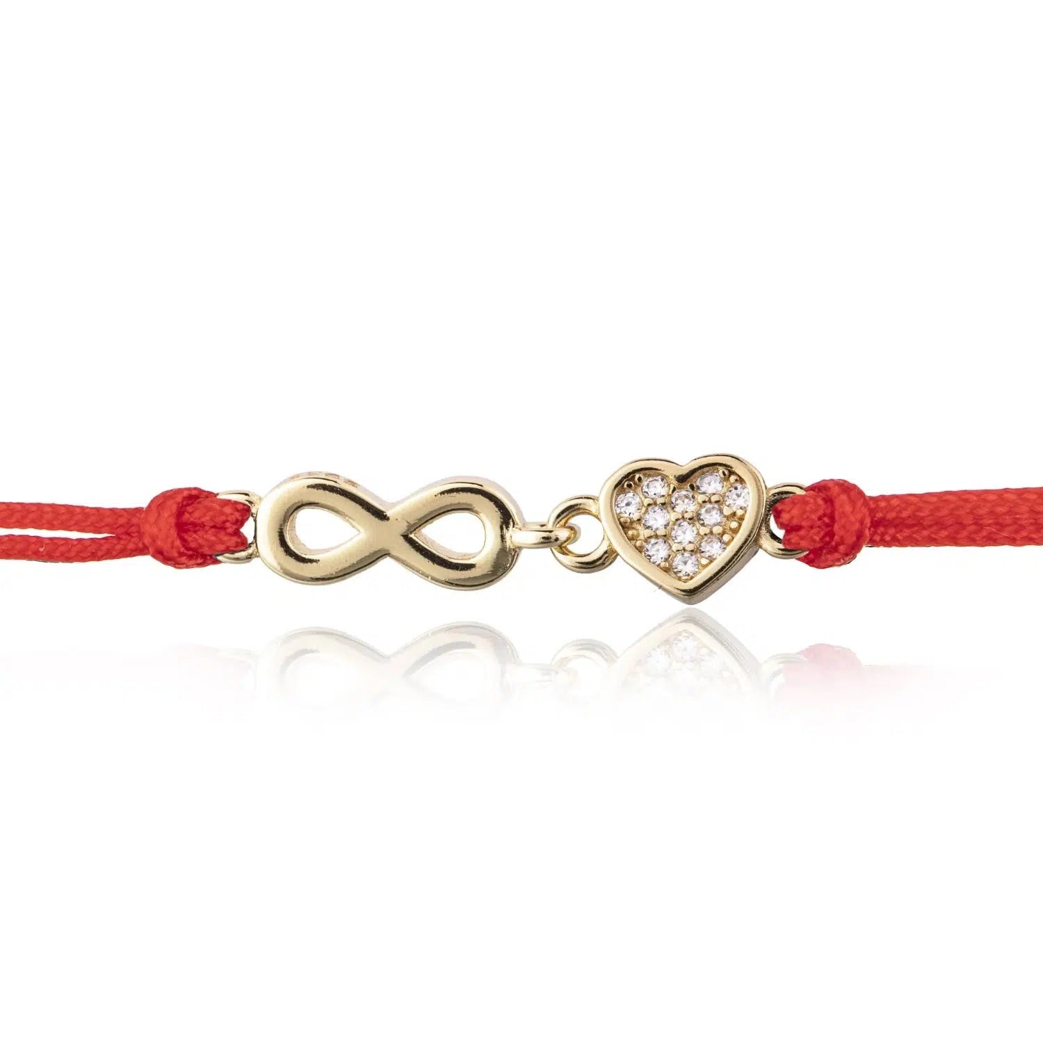 Silver Silver Cord Bracelet with Heart and Infinity, Gold Plated