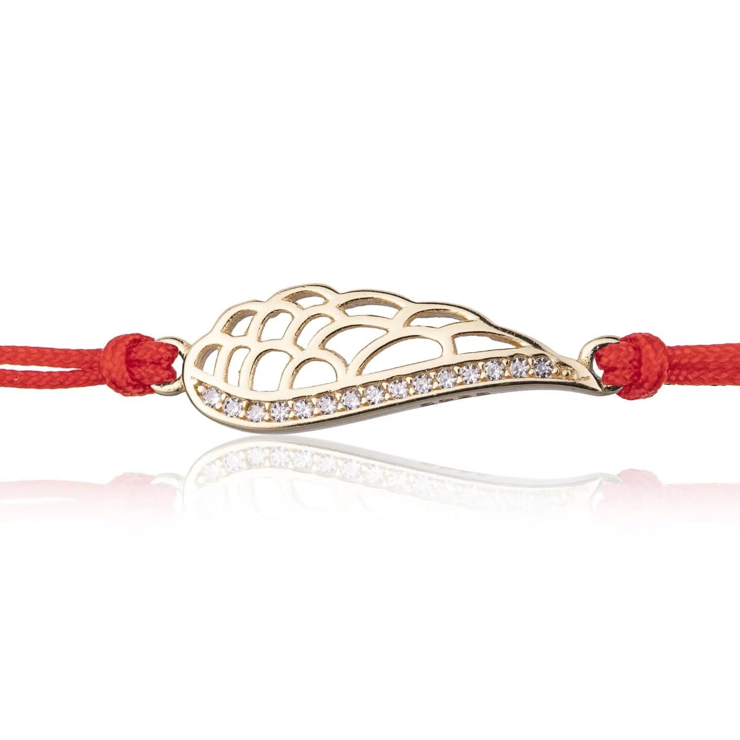 Pulsera de Plata con Cordón Ala y Strass Grande Dorado