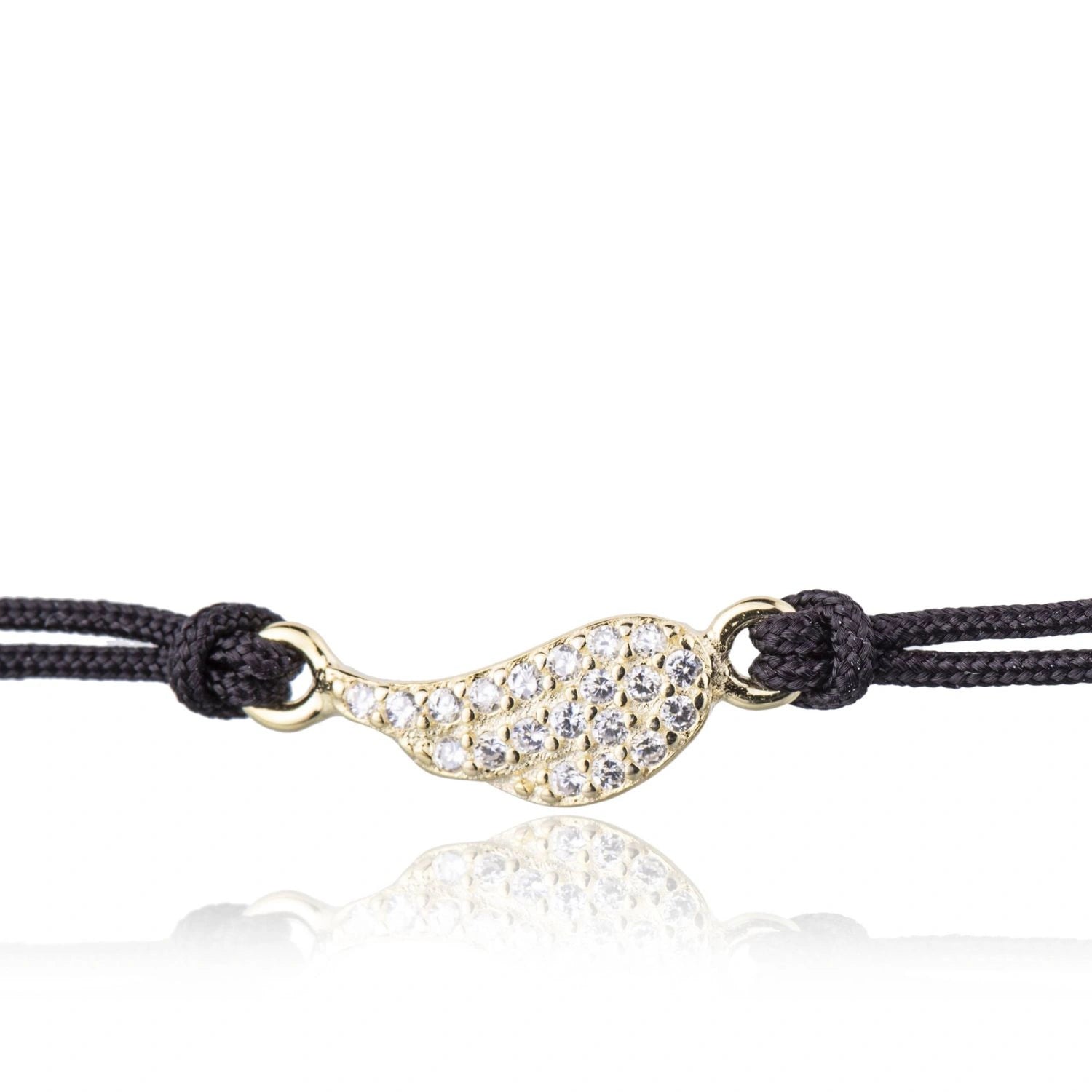 Pulsera de Plata Dorada con Cordón Ala y Strass Pequeño