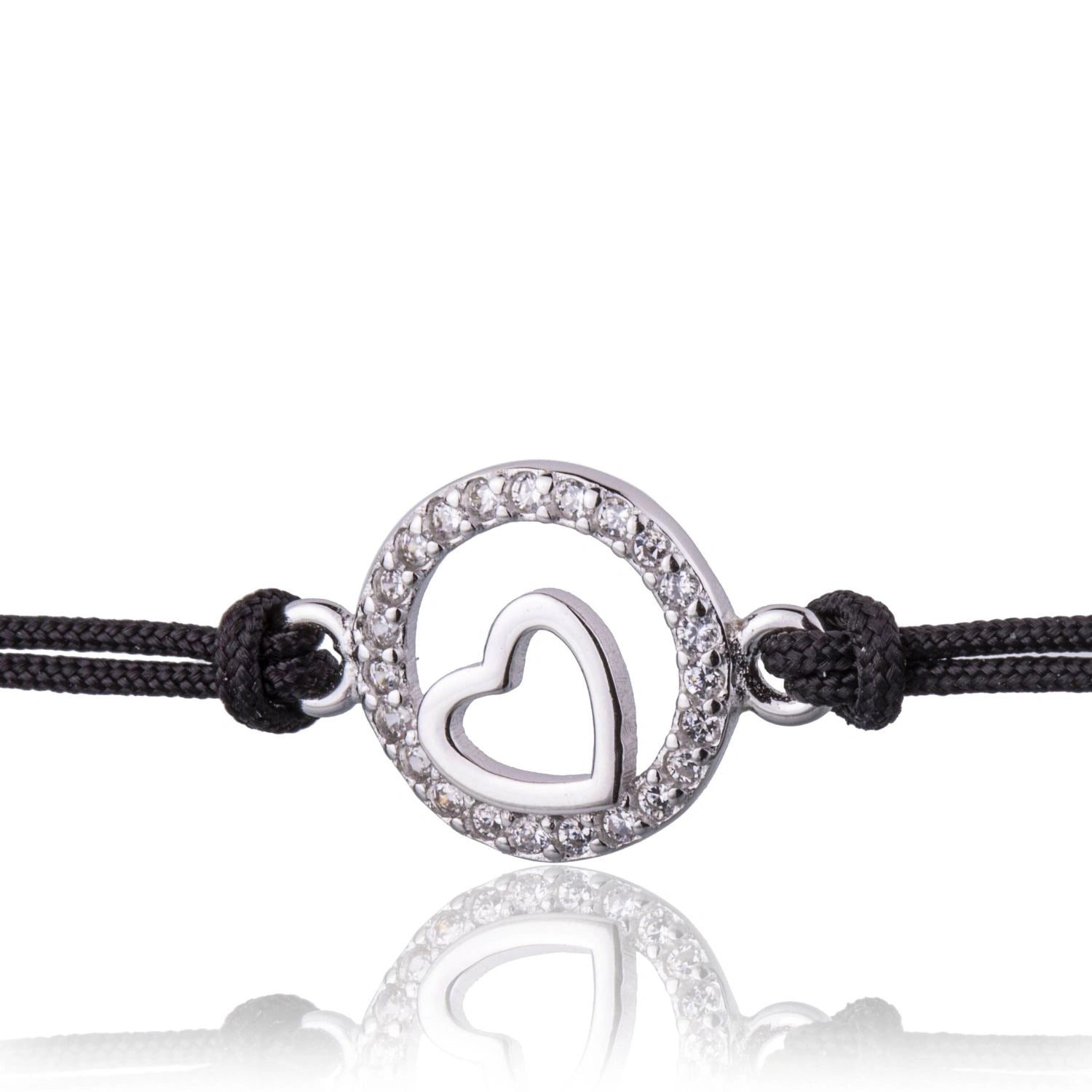 Bracciale in Argento in Cordino con Cerchio e Cuore