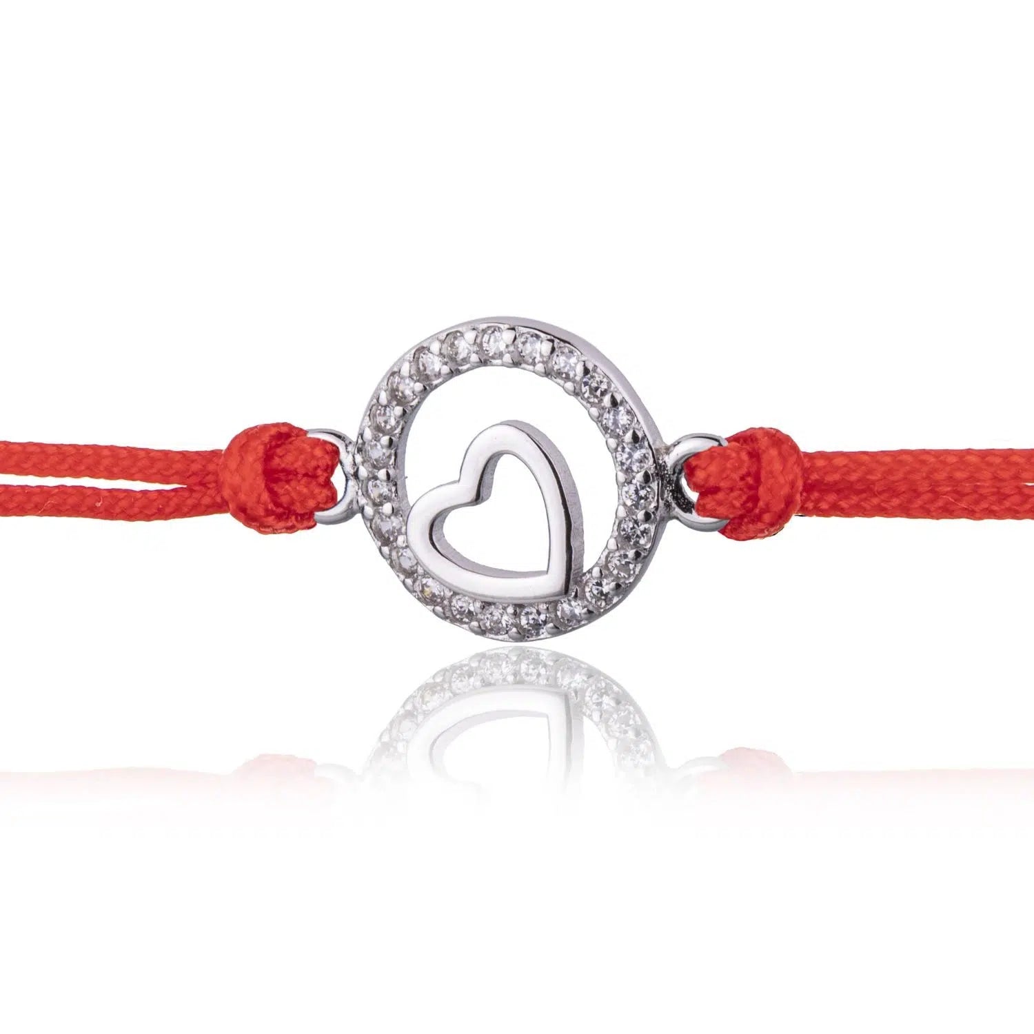 Pulsera de Plata con Cordón con Círculo y Corazón