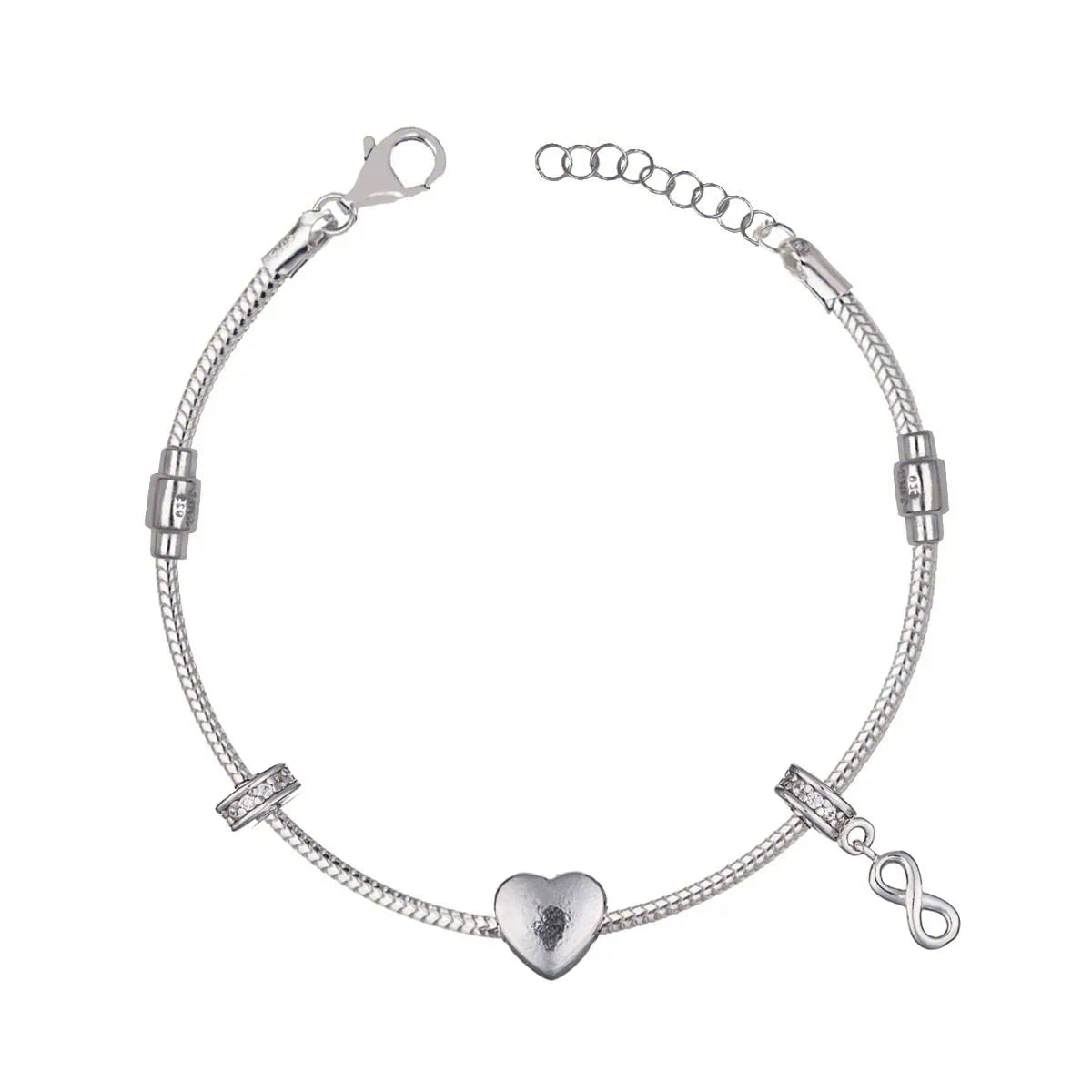 Bracelet Argent Charm Cœur et Infini