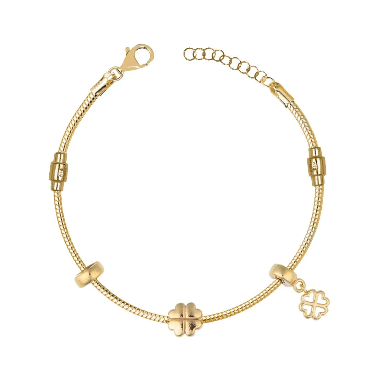 Bracelet Argent Charm Trèfle à Quatre Feuilles