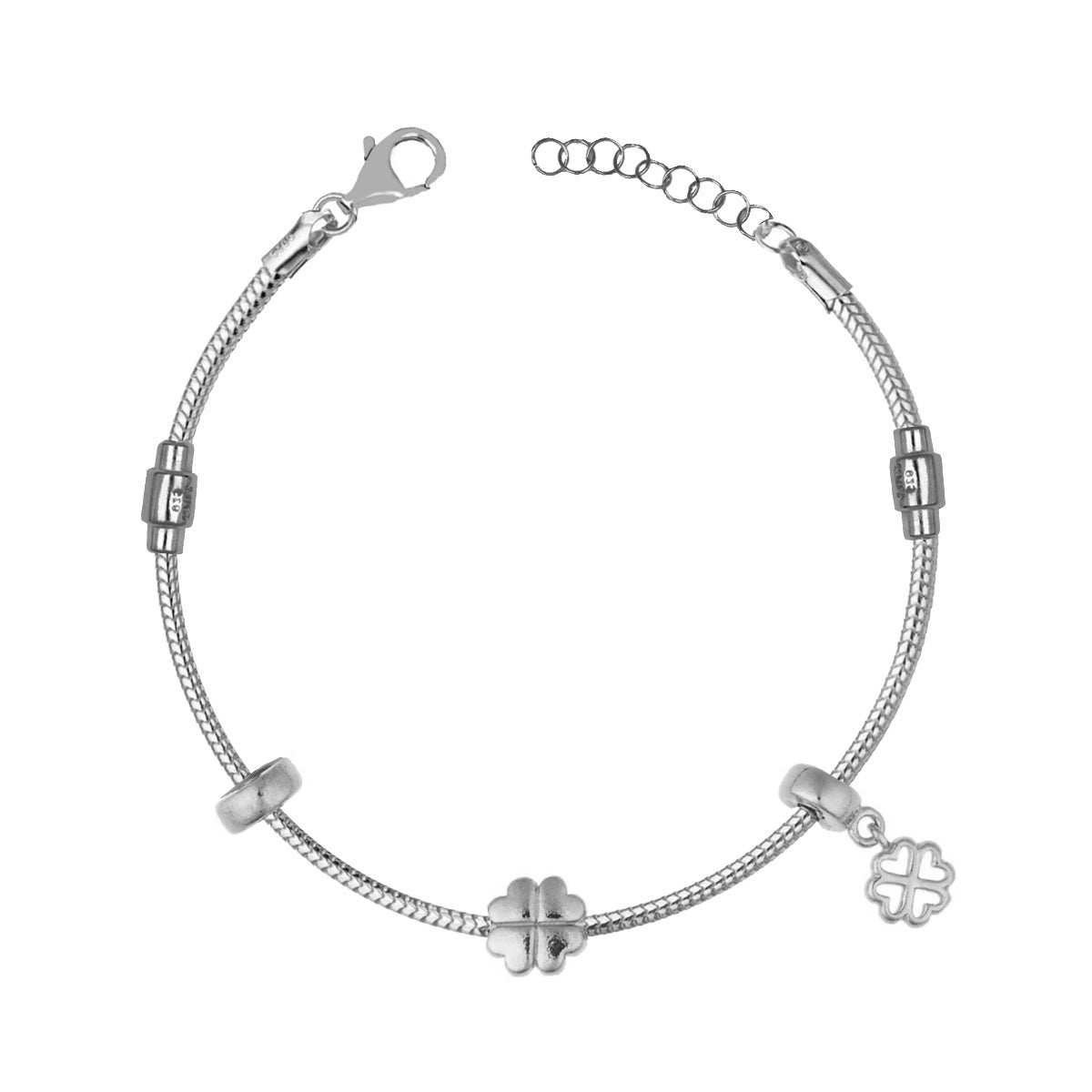 Bracelet Argent Charm Trèfle à Quatre Feuilles